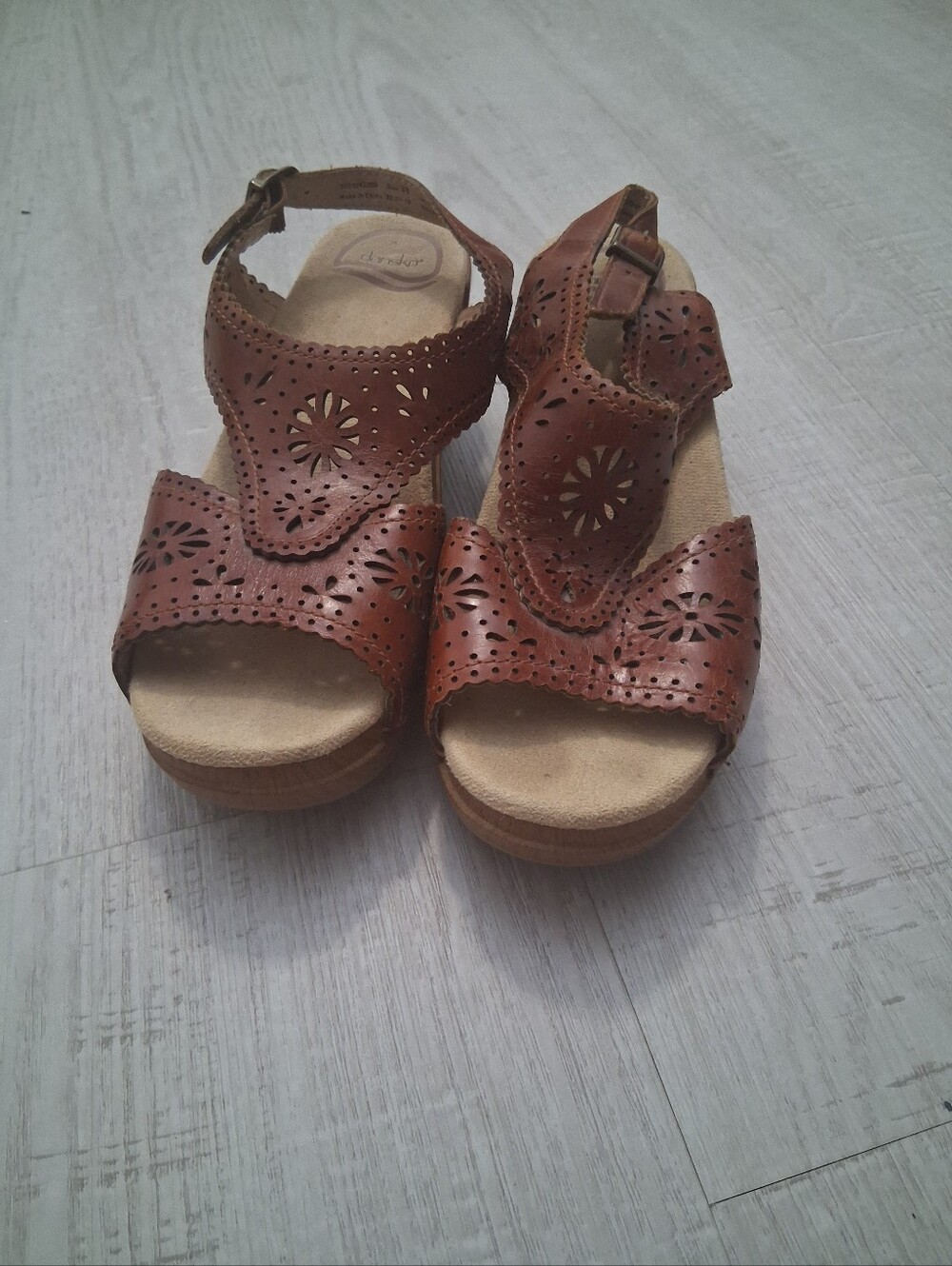 Dansko Sandals Wood Block Brown Leather Womens Sz 8 (38)